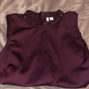 Maroon ELLE peplum top with beaded neckline